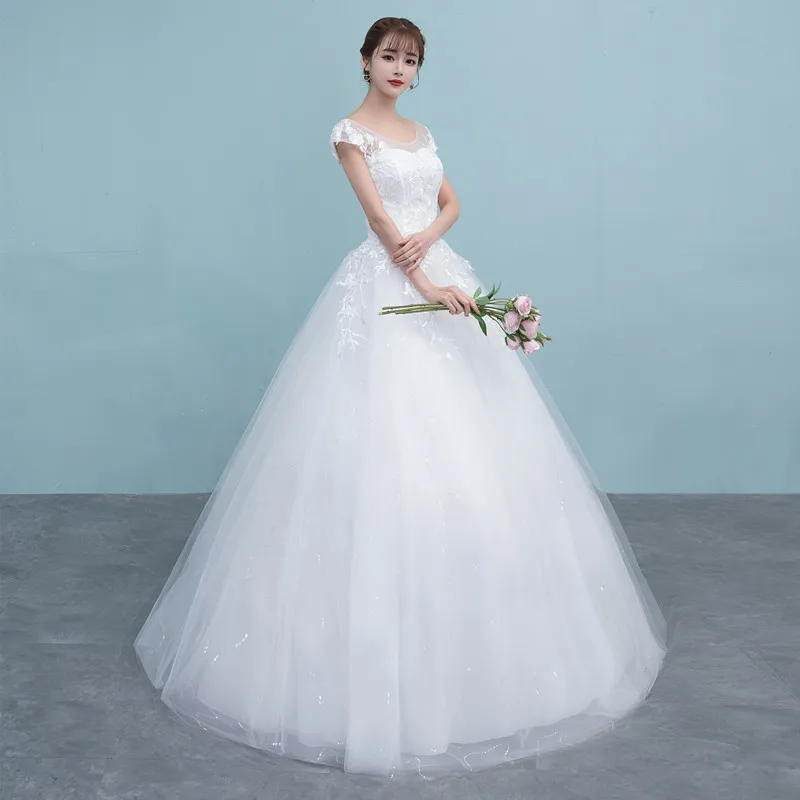 Кружевное свадебное платье с аппликацией бальное большого размера