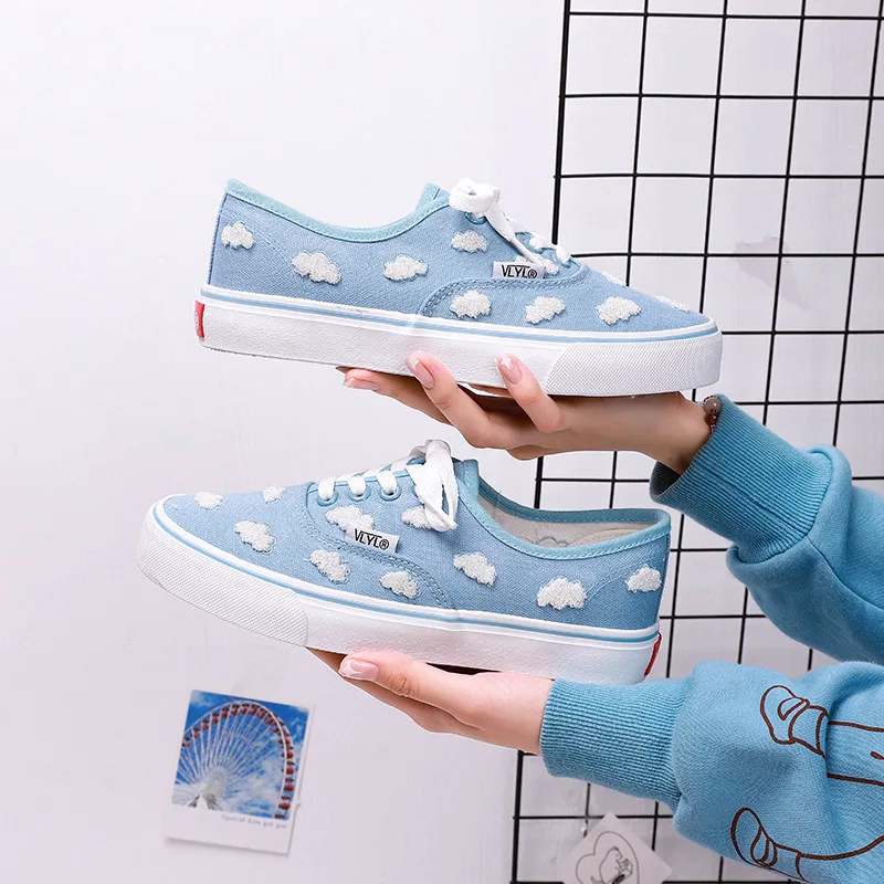 

Women's Blue Canvas Sneakers 2021 Fashion New Flat Kawaii Low-cut Lace Sports Shoes Ins Trend Tenis Feminino Zapatillas Mujer