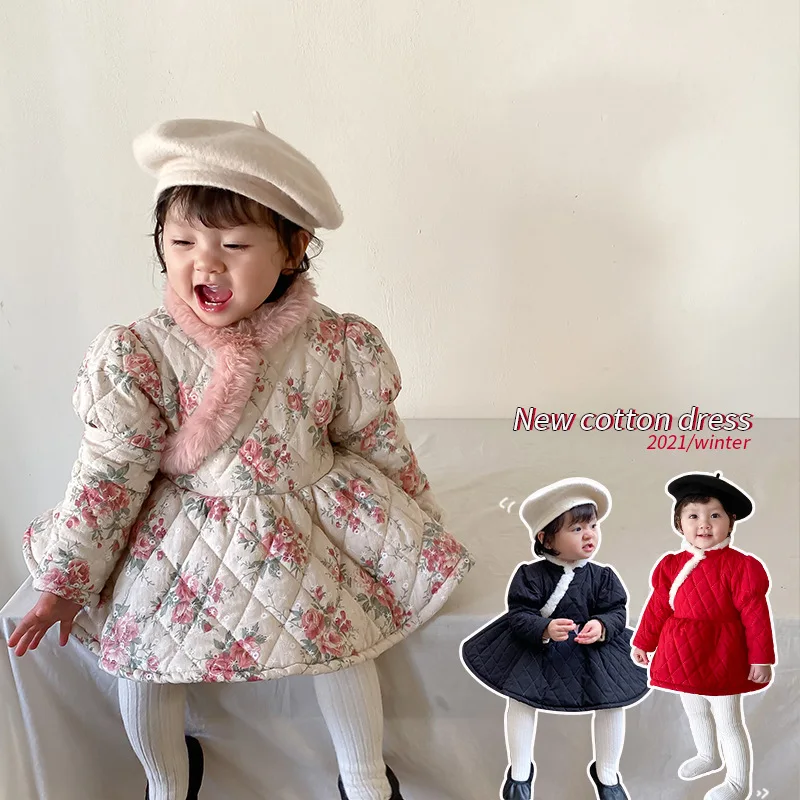 

3Colors Chinese Traditional Cheongsam For Girls Kids Hanfu Korea Style Dress Red New Year Outfit Cotton