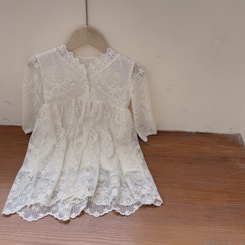 

Girl Dress Kids Baby Gown 2021 Lace Spring Autumn Toddler Princess Outwear School Beach Uniform Dresses Children Clothing