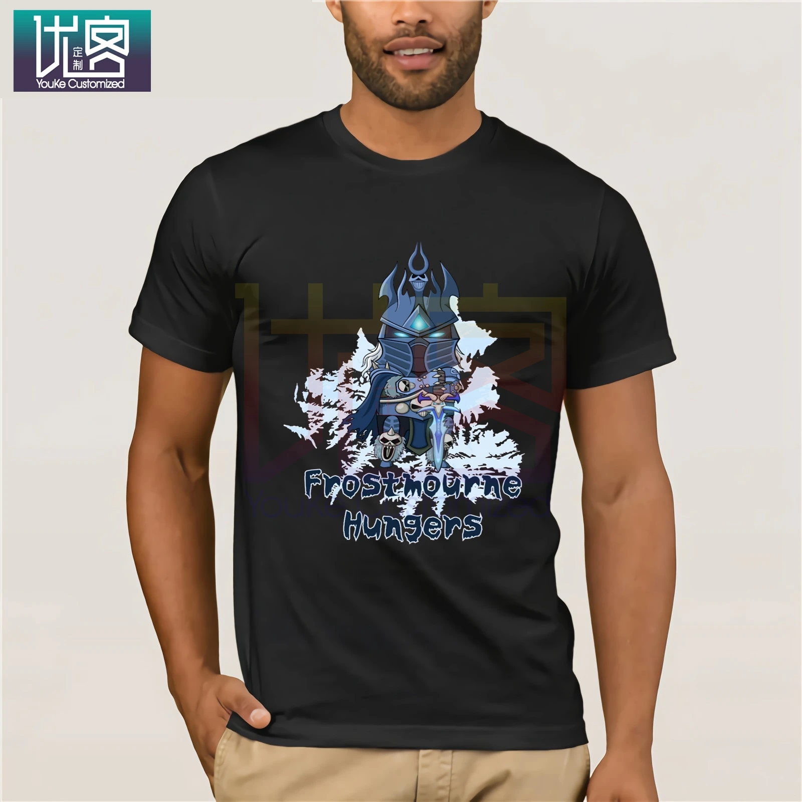 Крутая футболка с принтом World Of Warcraft Frostmourne Hungers популярная футболки круглым