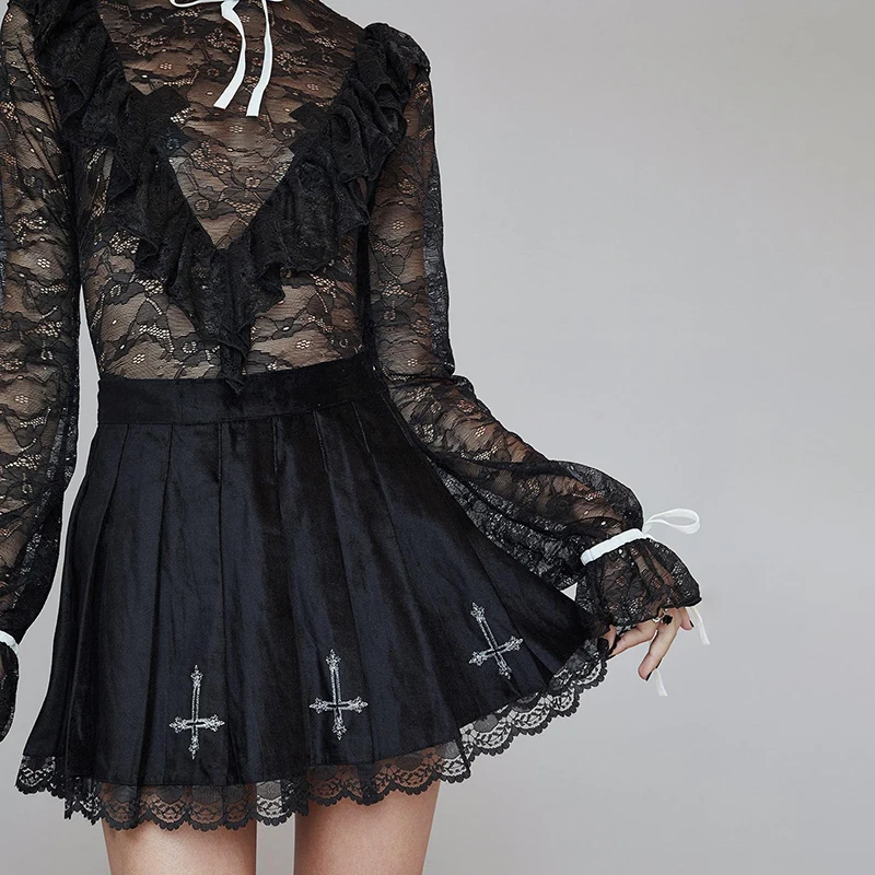 Юбка женская плиссированная с вышивкой крестиком высокой талией - купить по