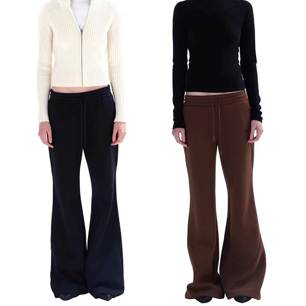 

2021 new chic fashion solid color flared pants retro high elastic waist drawstring women's ankle pants Pantalones Mujer