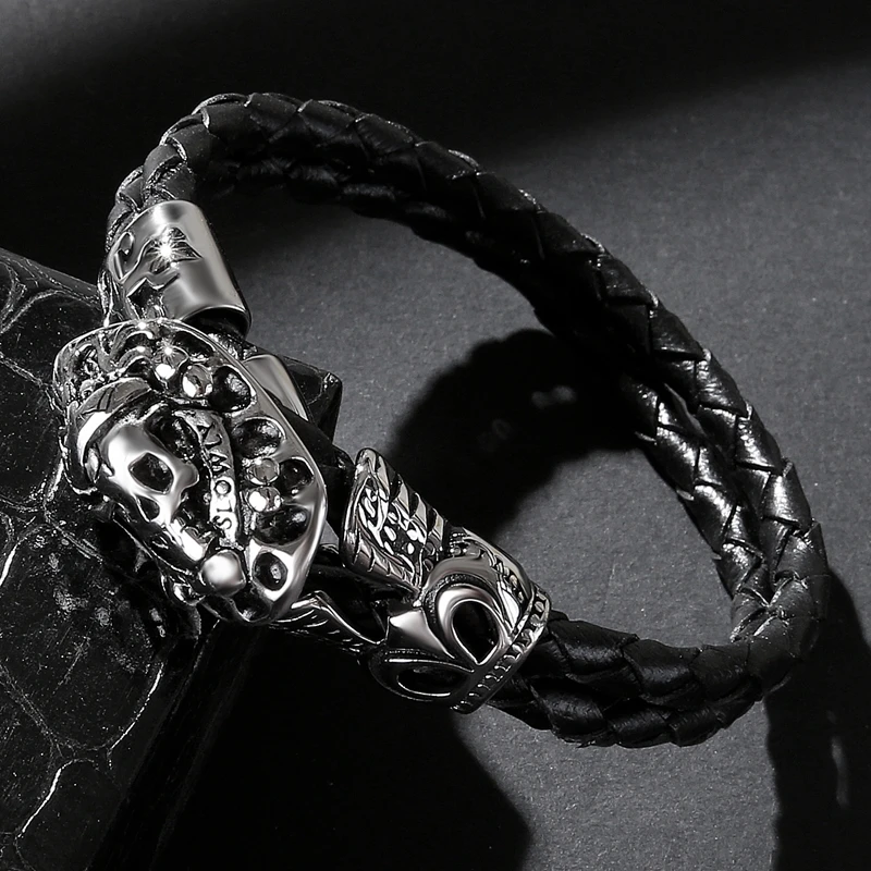 Новинка 2020 мужское ювелирное изделие черный кожаный браслет из нержавеющей