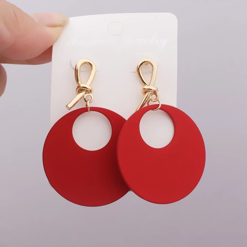 Женские круглые серьги с бантом модные геометрические металлические подвески