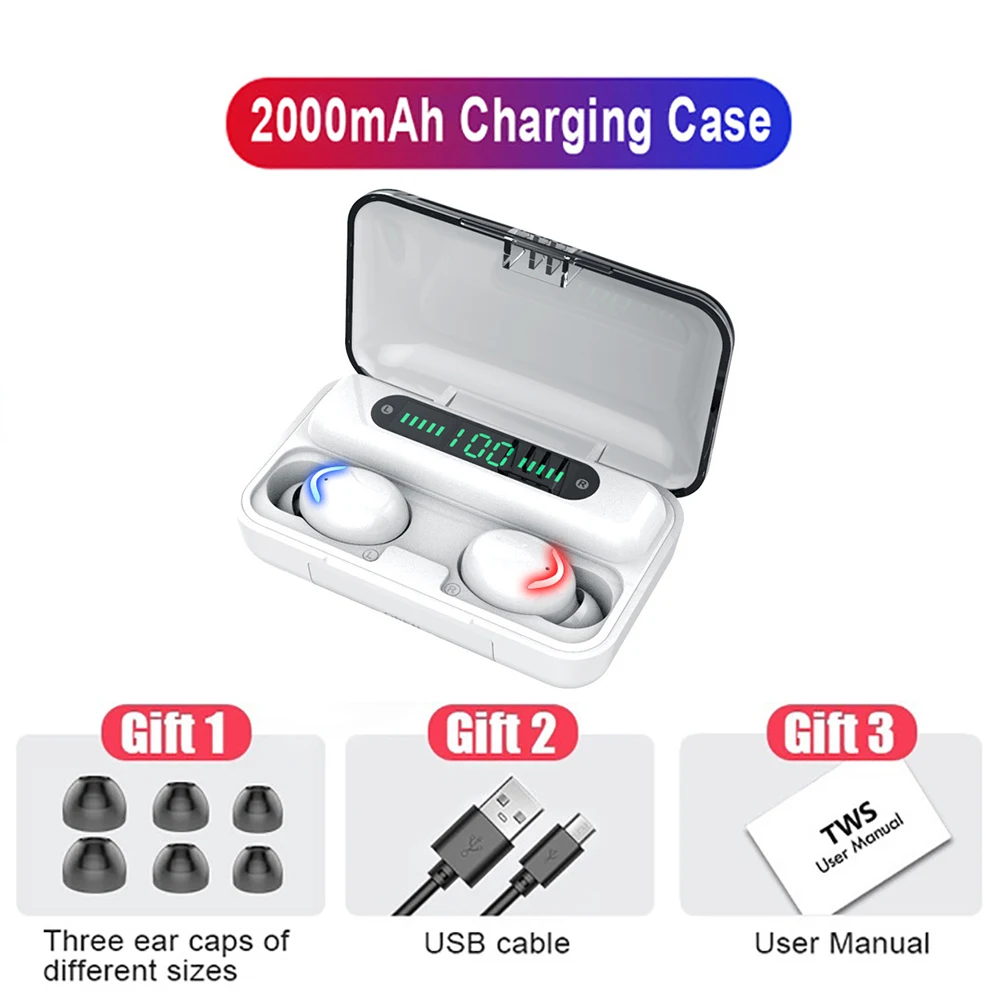 Wireless Earphones F9-5C TWS Digital Bluetooth 5.0 Earbuds 9D Stereo Sound for Phones Large Battery Capacity | Электроника