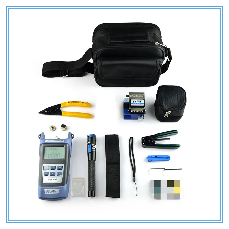 

10PCS Fiber Optic FTTH Tool Kit with FC-6S Fiber Cleaver and Optical Power Meter 1MW Visual Fault Locator Wire stripper CFS-2