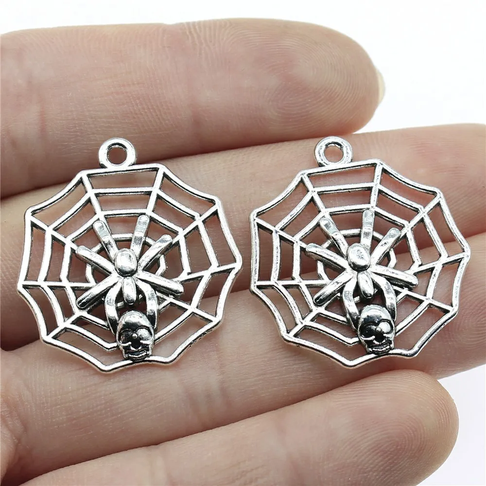 

6pcs 29x26mm Antique Silver Color Antique Bronze Skull Spider Pendants Cobweb Spider Skull Pendants Charm Skull Charm