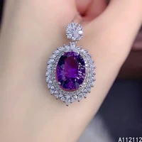boutique jewelry 925 sterling silver inlay with natural gem female popular vintage plant amethyst pendant necklace support detec