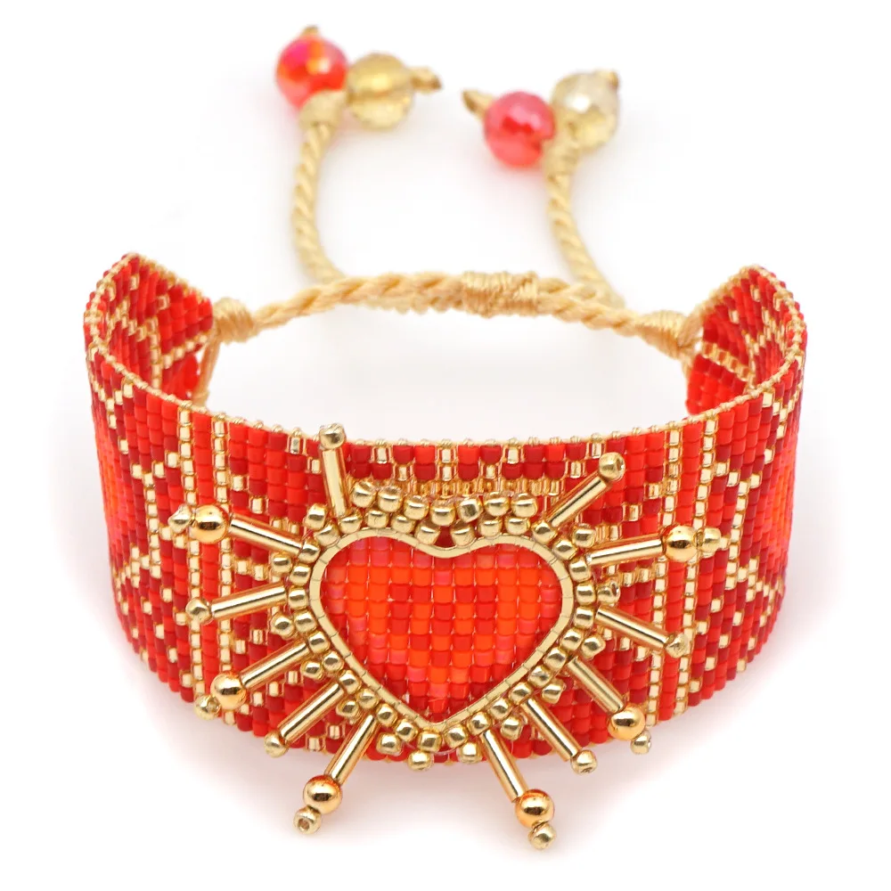 

Rttooas Heart Bracelet Women MIYUKI Beaded Charm Bracelets Red Luxury 3D Heart Pulseras Mujer Mode 2020 Fashion Jewelry