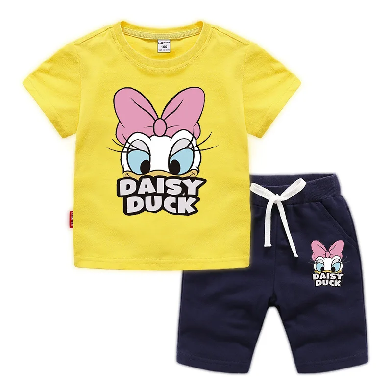 Disney Daisy Duck/Одежда для маленьких мальчиков и девочек летняя футболка с короткими