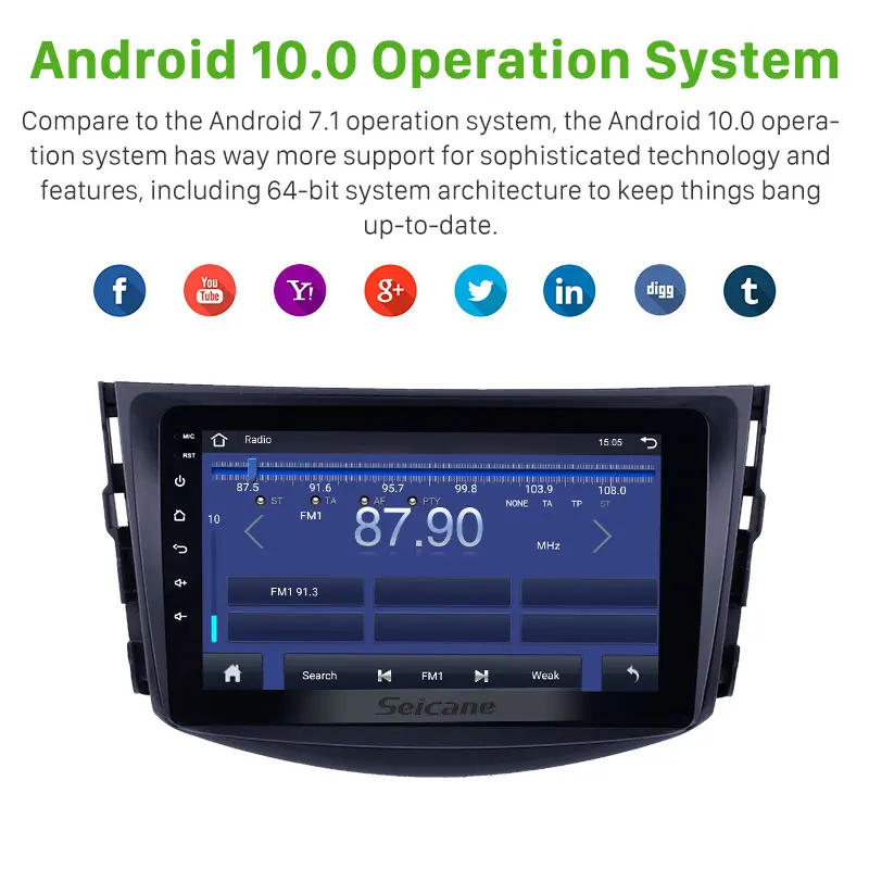 Автомагнитола Seicane 2 + 32 ГБ Android 10 0 GPS навигация для Toyota RAV4 2007 2008 2009 2010 2011