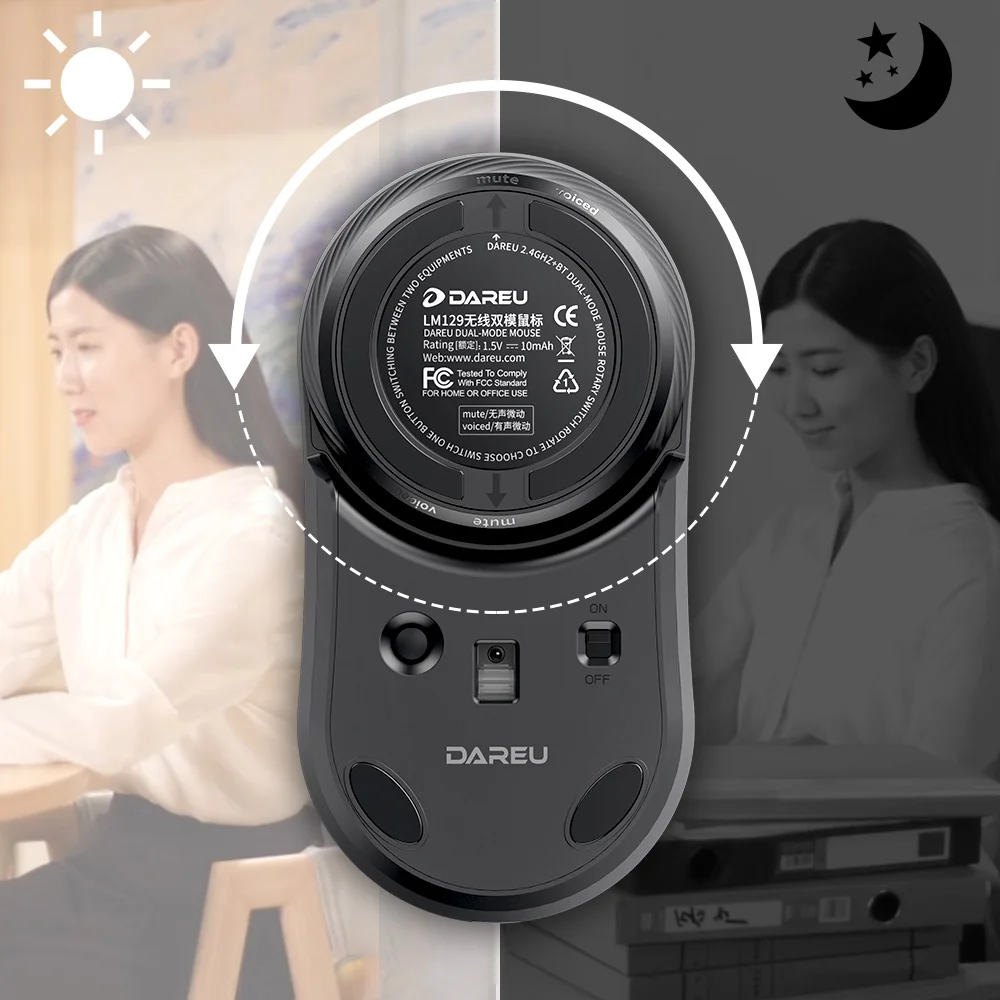 DAREU UFO Беспроводная Бесшумная мышь Bluetooth+ 2,4 ГГц Двухрежимная оптическая мышь с отключением звука или щелчком кнопки для правой и левой руки
