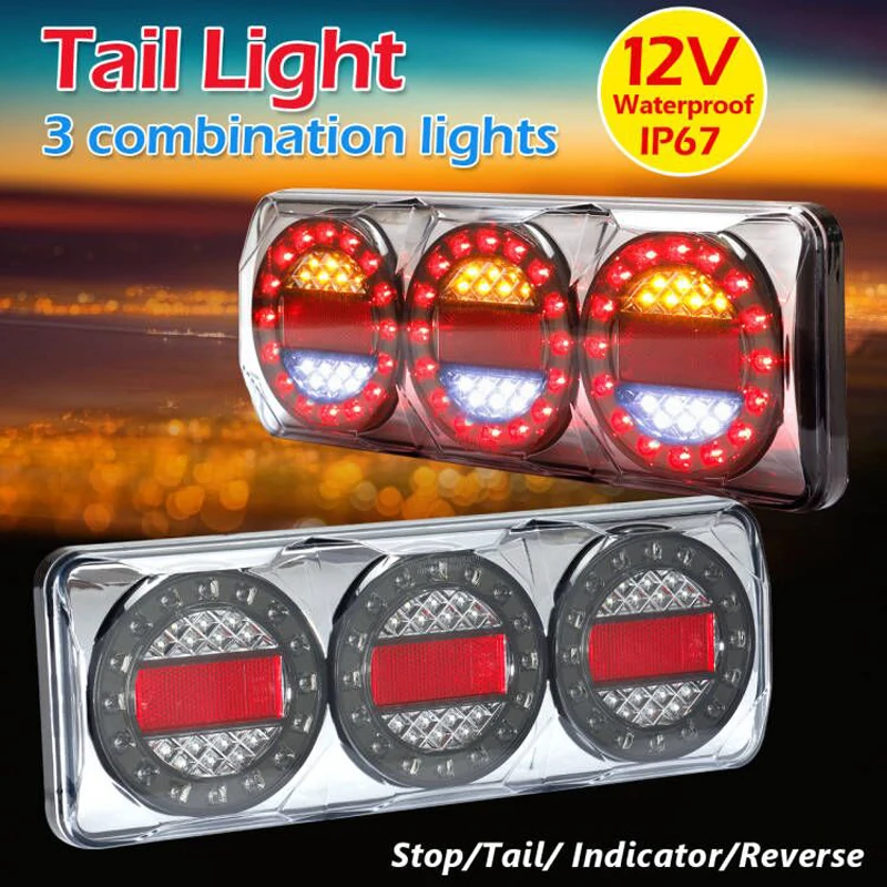 

12V Universal Trailer Truck Tail Light Waterproof LED Rear Turn Signal Light Lamp Stop Reverse Taillight for Car Caravans