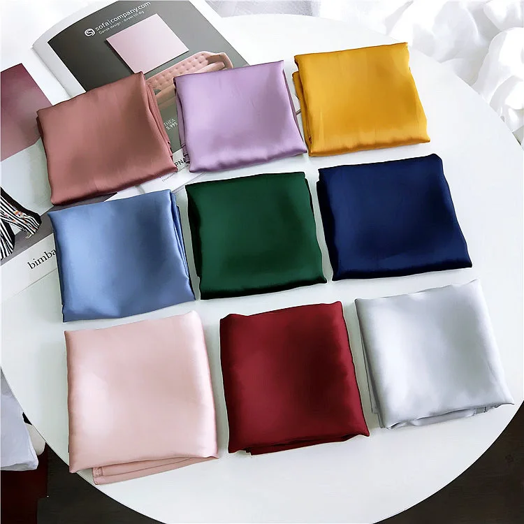 

Women Girls Solid Color Soft Silk Satin Headband Small Scarf Hair Accessories