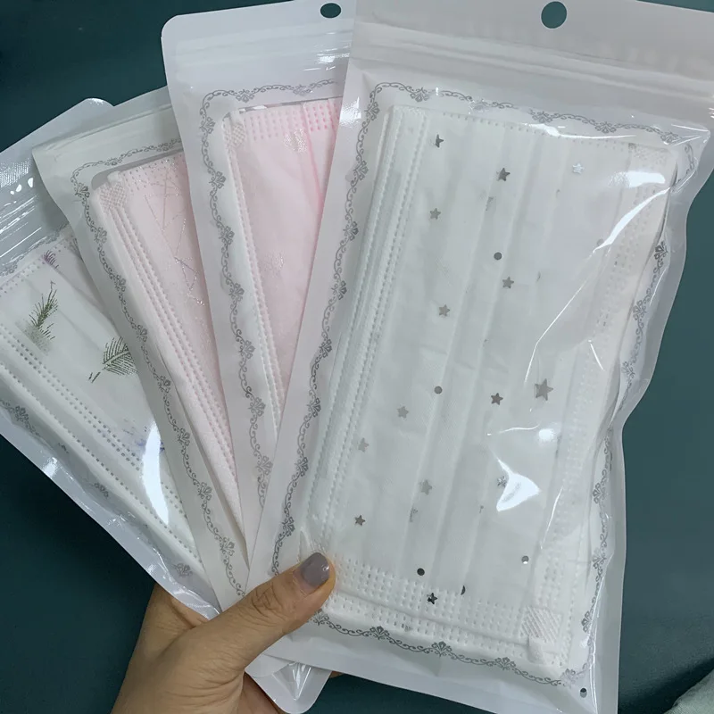 

50/100pcs Adult Disposable Facemask Mascarillas Feather/Star/Moon Pattern 4-Layer Non-woven Breathable Dustproof Masque