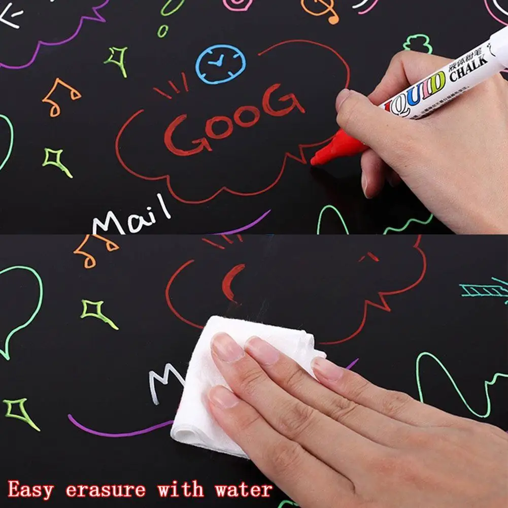 

12 Colors Liquid Chalk Pens Highlighters LED Writing Window Glass Board Pen Removable Erasable Stationery Chalk Marker Non- W9R0