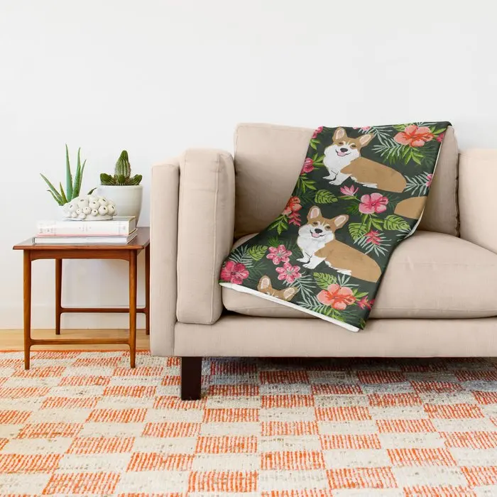 Dog Cartoon Design Blankets Welsh Corgi Tropics Throw Blanket Home Primitive Decor for Sofa Free Shipping | Дом и сад