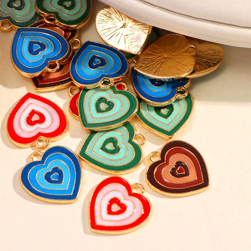 

10Pcs/Lot Colorful Multi-layer Drop Oil Love Heart Charms Pendant for Making DIY Earrings Necklace Bracelet Jewelry Accessories