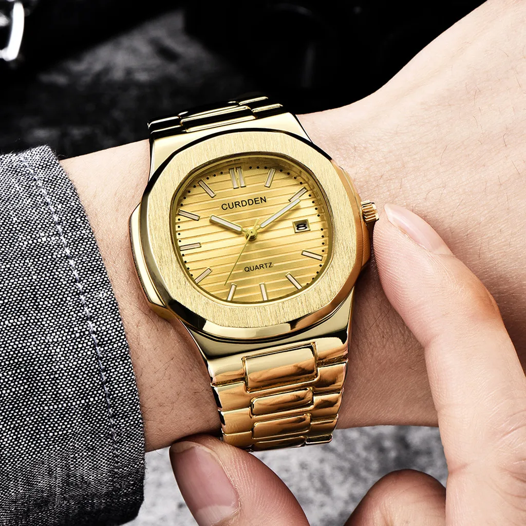 

Мужские модные часы 2021 роскошный бренд золотого цвета из нержавеющей стали ремешок кварцевые наручные часы Подарки для мужчин Montre Homme