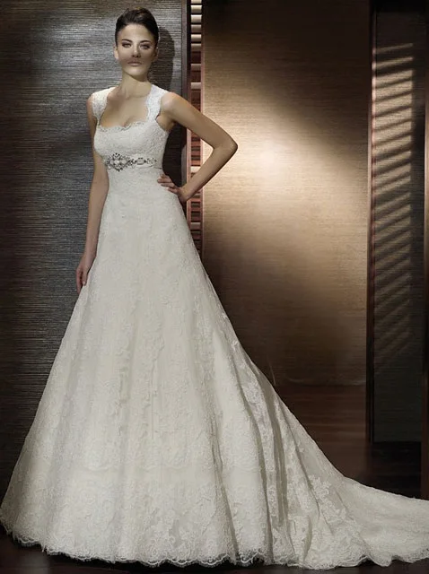 

Elegant A-line Lace Wedding Dresses 2015 WithCap -sleeve Fashionable Vestido de noiva Bridal Gown R88