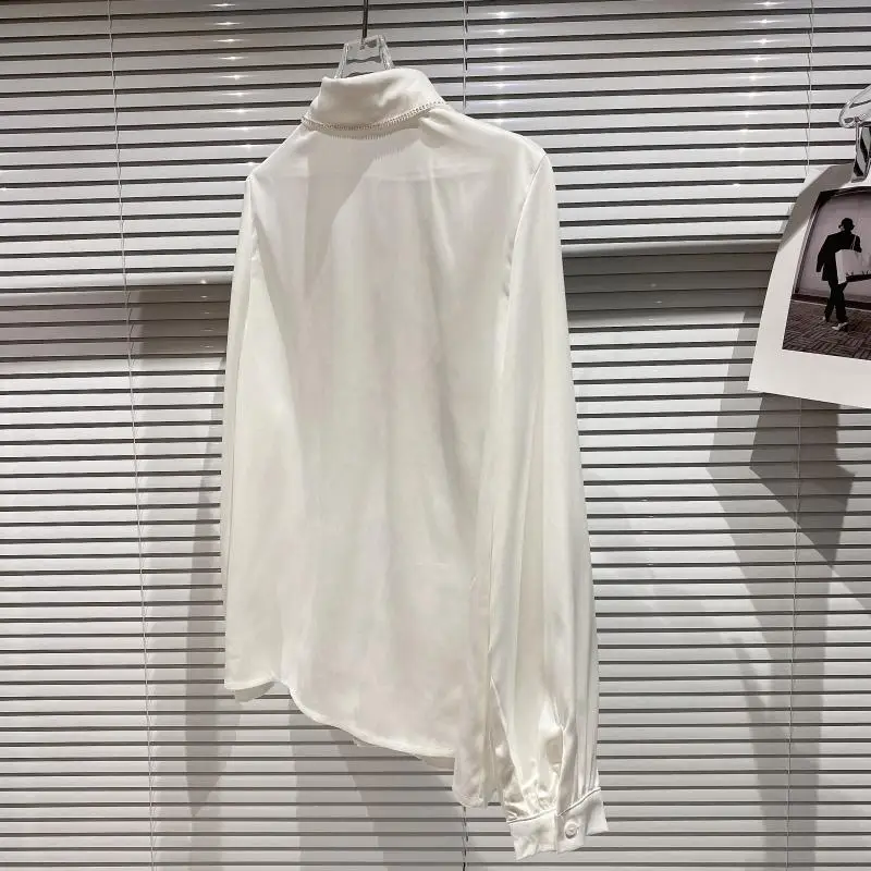 

2021 Spring New Retro Vertical Rhinestone Shiny Design Elegant Long Sleeve Shirt for Women Fashion Blouses