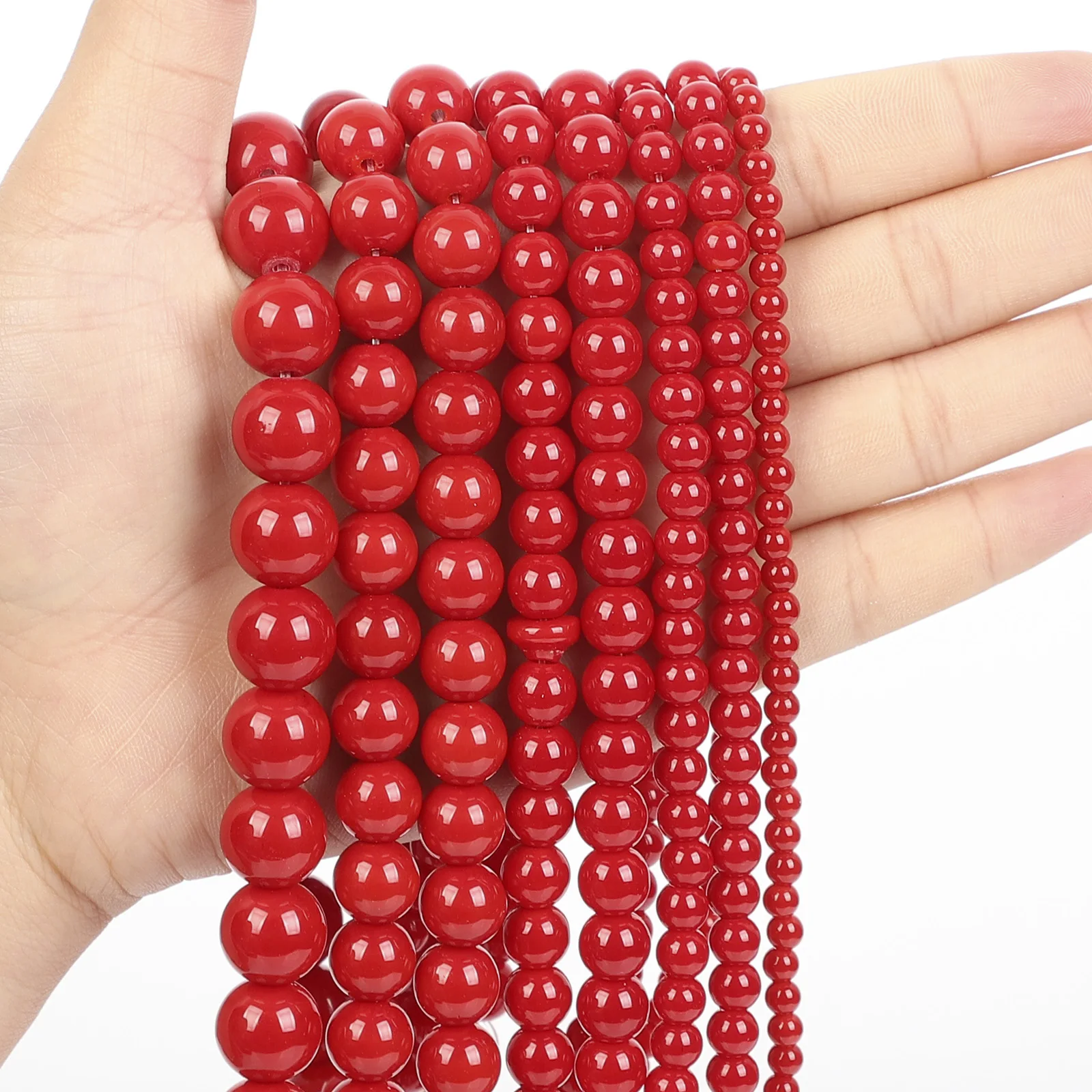 Бусины из натурального камня кораллово красные стеклянные круглые бусины