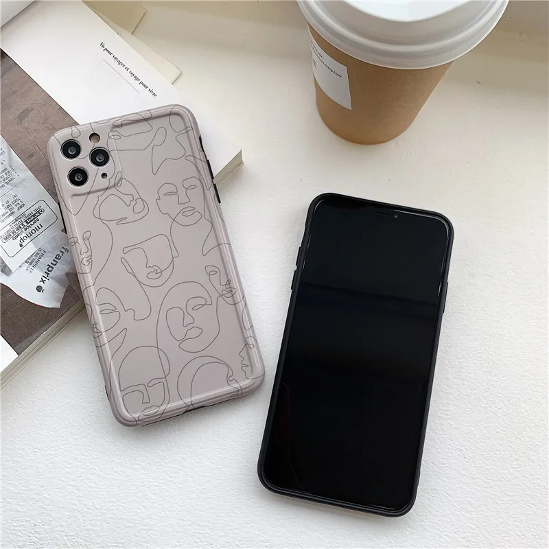 Abstract Line art painting Phone Case For iphone 11 Pro Max 7 8 plus X XR XS Back Cover Retro Pattern Soft Cases Matte Capa | Мобильные