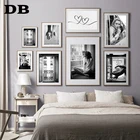 Современный модный плакат, черно-белая женская Картина на холсте для окон, настенная Художественная печать, фотография для гостиной, дома D