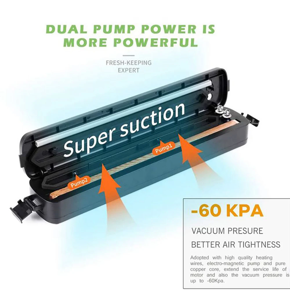

Kitchen Vacuum Food Sealer 220V/110V Automatic Commercial Household Food Vacuum Sealer Packaging Machine Include 10Pcs Bags