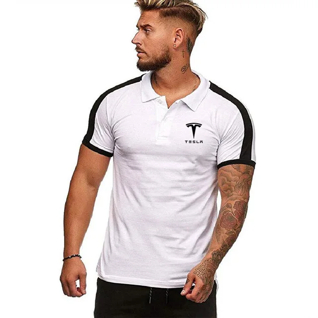 Мужская рубашка поло с принтом Tesla летняя мужская отворотом коротким рукавом
