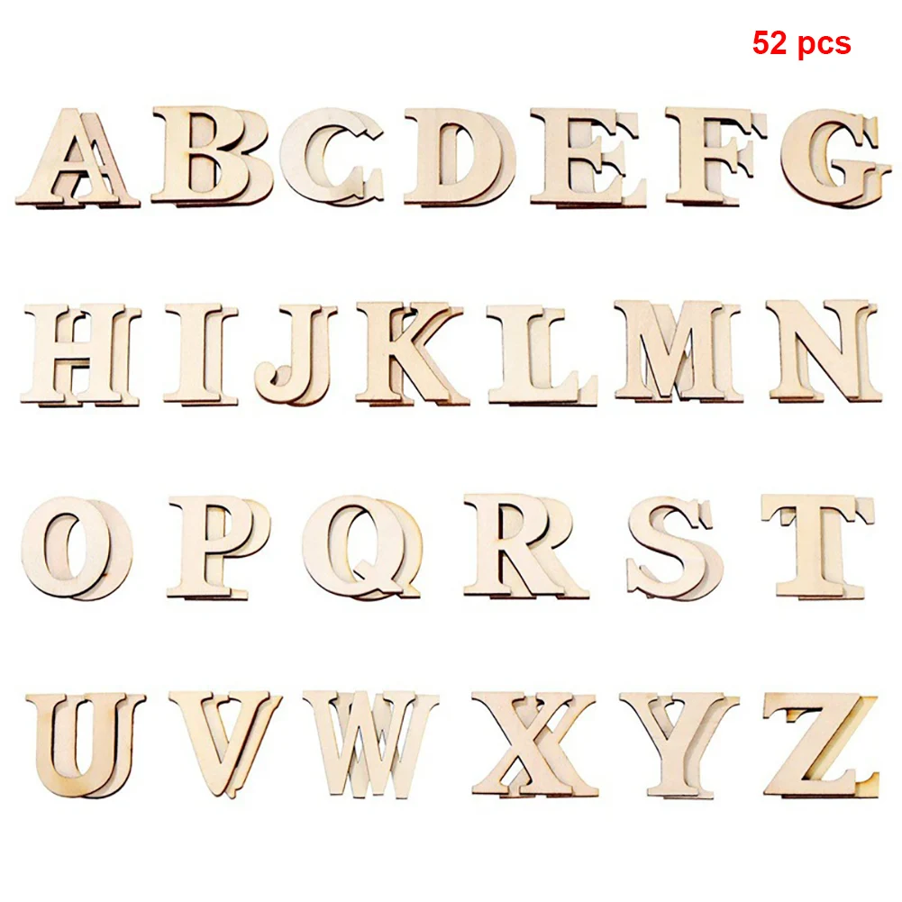 

52pcs/set Arts Crafts Word Mixed Decoration Home DIY Numbers Patchwork Educational Handmade Wooden Letters Alphabet Party