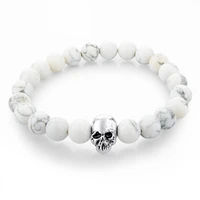 melihe handmade white natural stone charm bracelets for women men silver color skull bracelet femme jewelry bracelets sbr150265