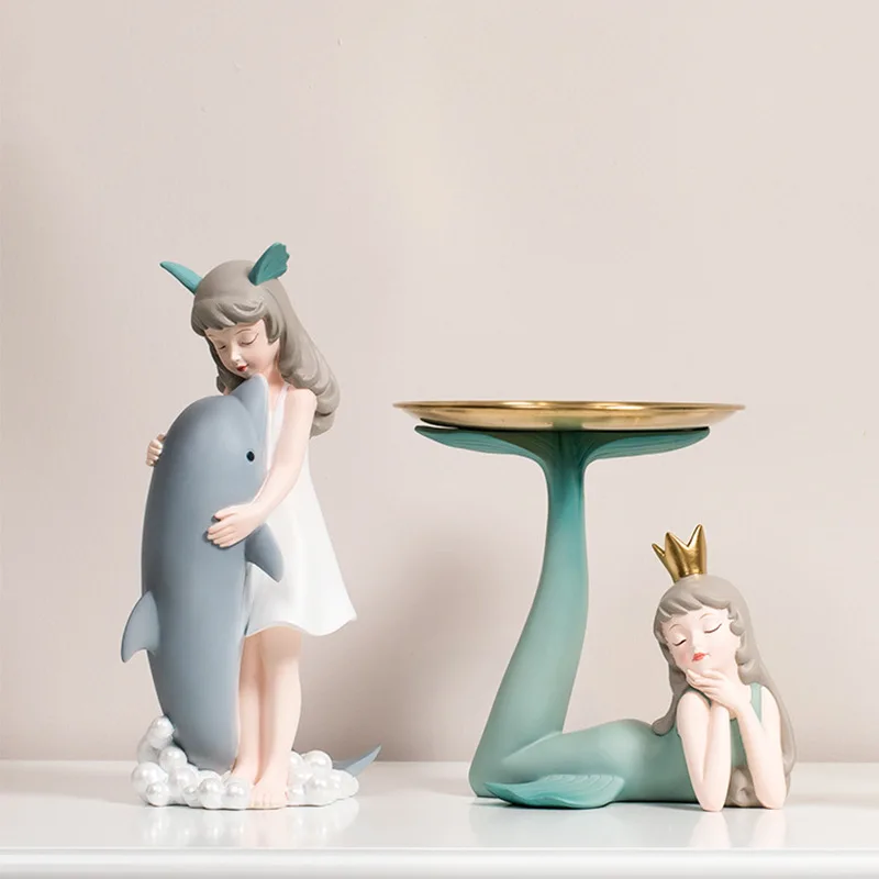 [HHT] скандинавский Дельфин русалка скульптурные украшения поднос для фруктов