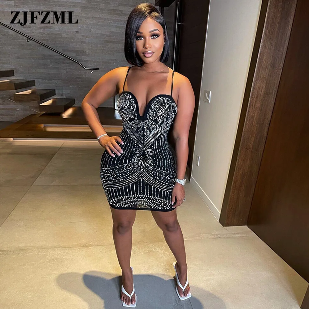 

Черное блестящее платье стразы в полуночном стиле, женские платья на бретелях-спагетти с открытой спиной, Классические платья с запахом на ...