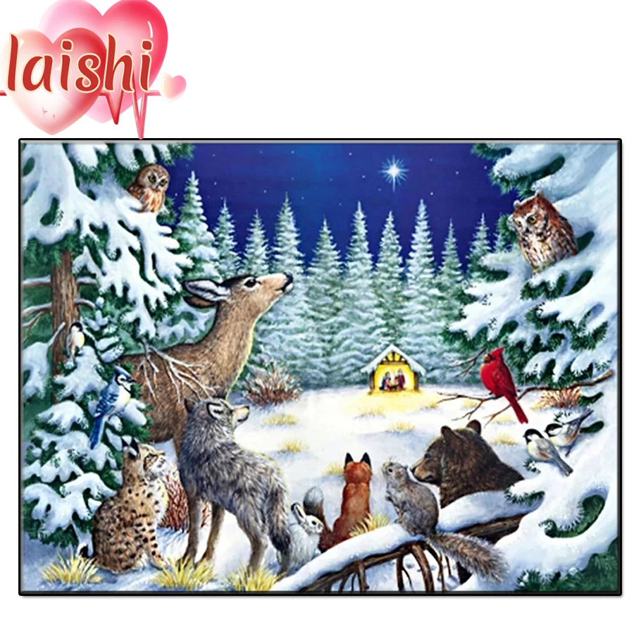 

5D Christmas decoration landscape, snow scene, animals diamond painting round diamond home decoration DIY handmade new year gift