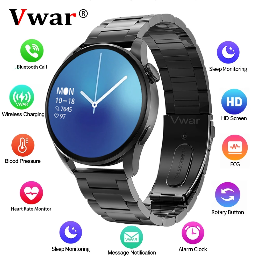

Смарт-часы Vwar Watch 3 Pro с Bluetooth, влагозащитой IP68, ЭКГ, ФПГ, беспроводным зарядным устройством