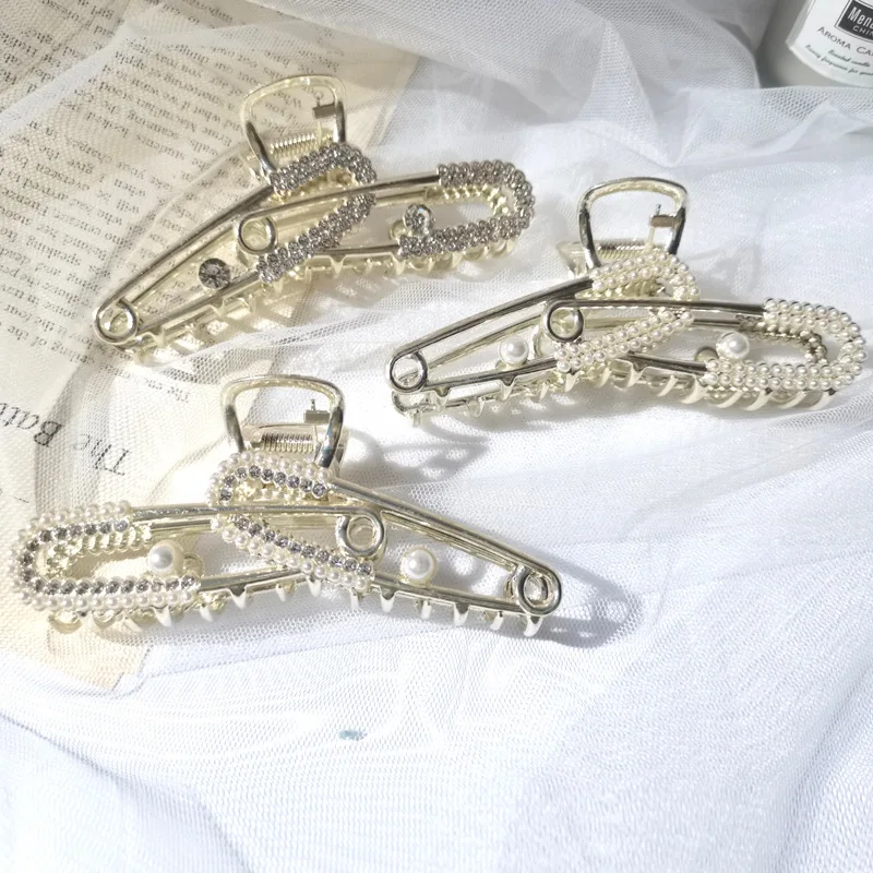 

Металлический жемчуг Стразы геометрическая заколка для волос женские элегантные аксессуары для волос крест Краб зажим для ванны для женщи...