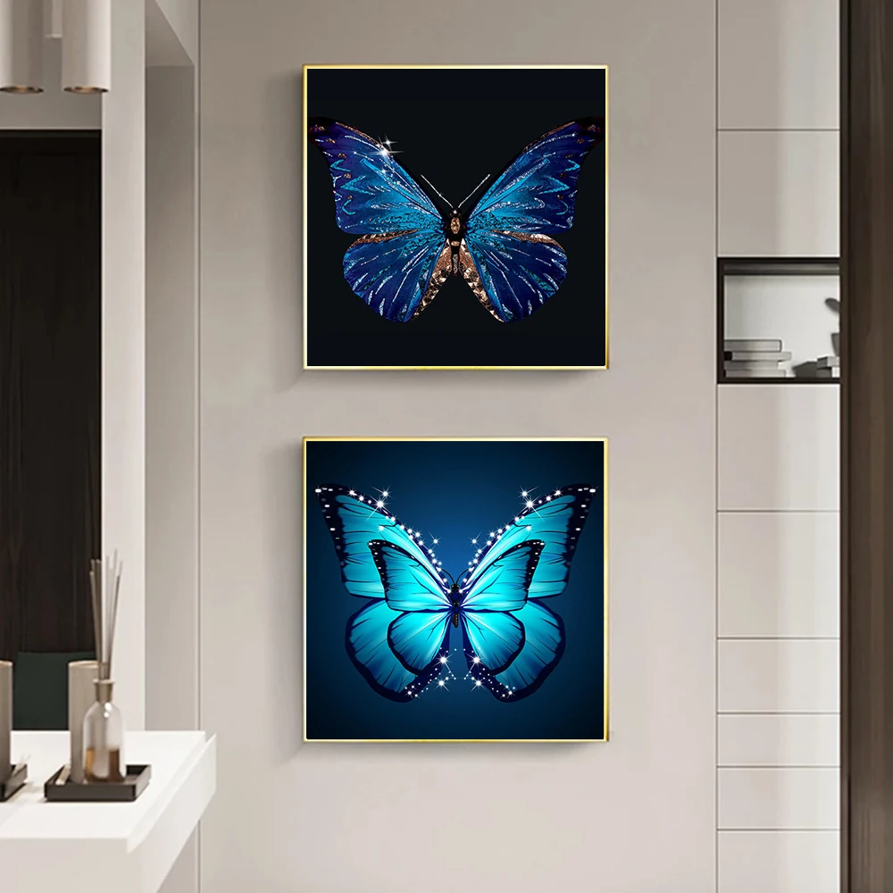 

Blue Butterfly Canvas Painting Wall Art Poster Prints Girly Girl Bedroom Decor Animal Picture for Living Room Decoration Cuadros