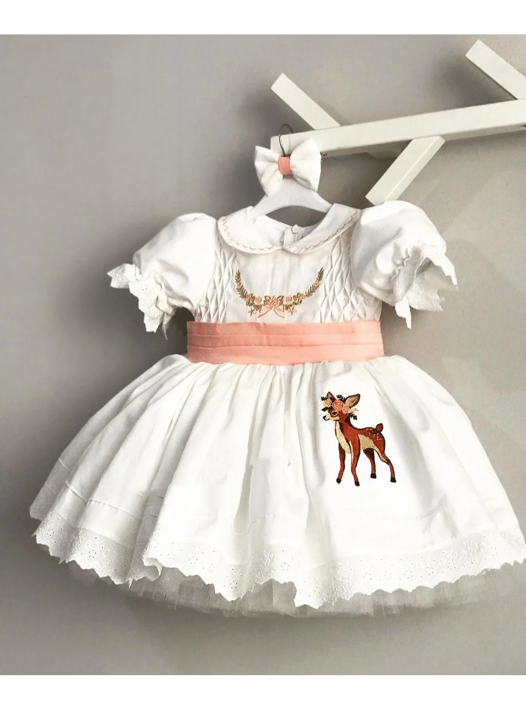 

0-12Y Baby Girl Autumn Winter White Deer Embroisery Vintage Spanish Princess Ball Gown Dress for Christmas Eid Causal