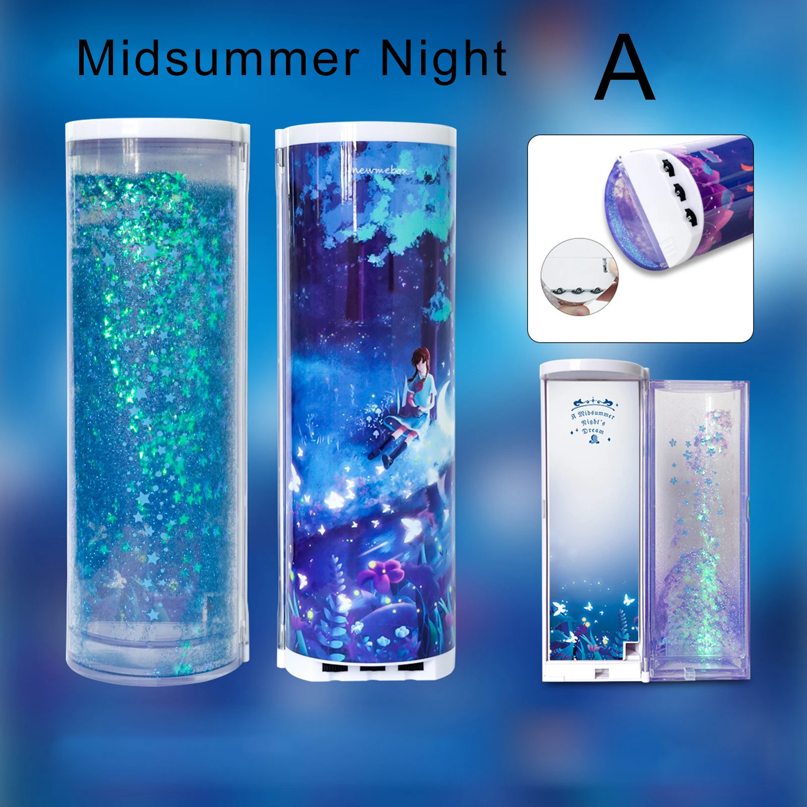 

Liquid Quicksand Stationery Box Translucent Multi Functional Case with Mechanical Lock Cylindrical School Pen Organizer