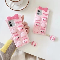 for iphone 6 7 8 plus x xr xs max 11 2 13 pro max 3d cute cartoon pig soft silicone case phone back cover shell skin keychain