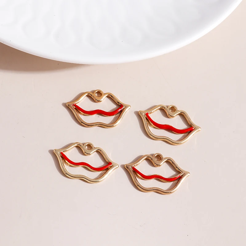 

10pcs/lot 25*15mm Trendy Zinc Alloy Gold Color Lips Charms Pendants for DIY Making Earrings Necklaces Jewelry Findings
