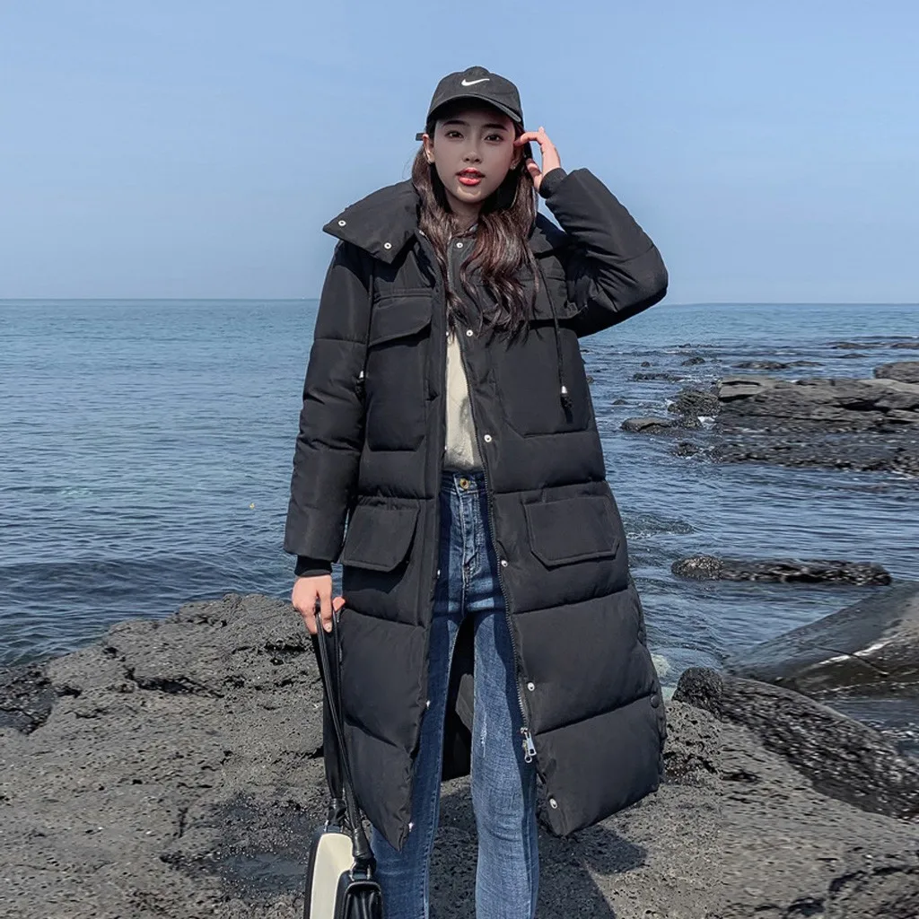 Женский пуховик на утином пуху длинный тонкий теплый с капюшоном молнии