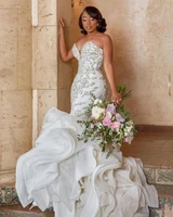 elegant mermaid wedding dress african bride gowns sexy sweetheart lace appliques ruffles skirt plus size bridal gowns