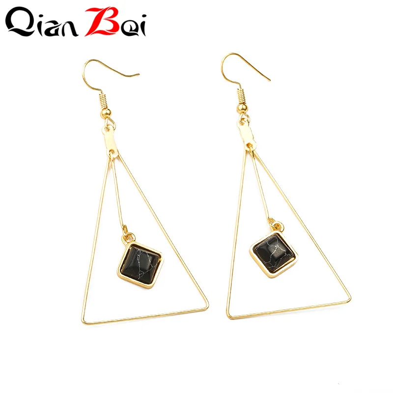 QianBei корейские натуральные квадратные каменные серьги треугольные милые цветные