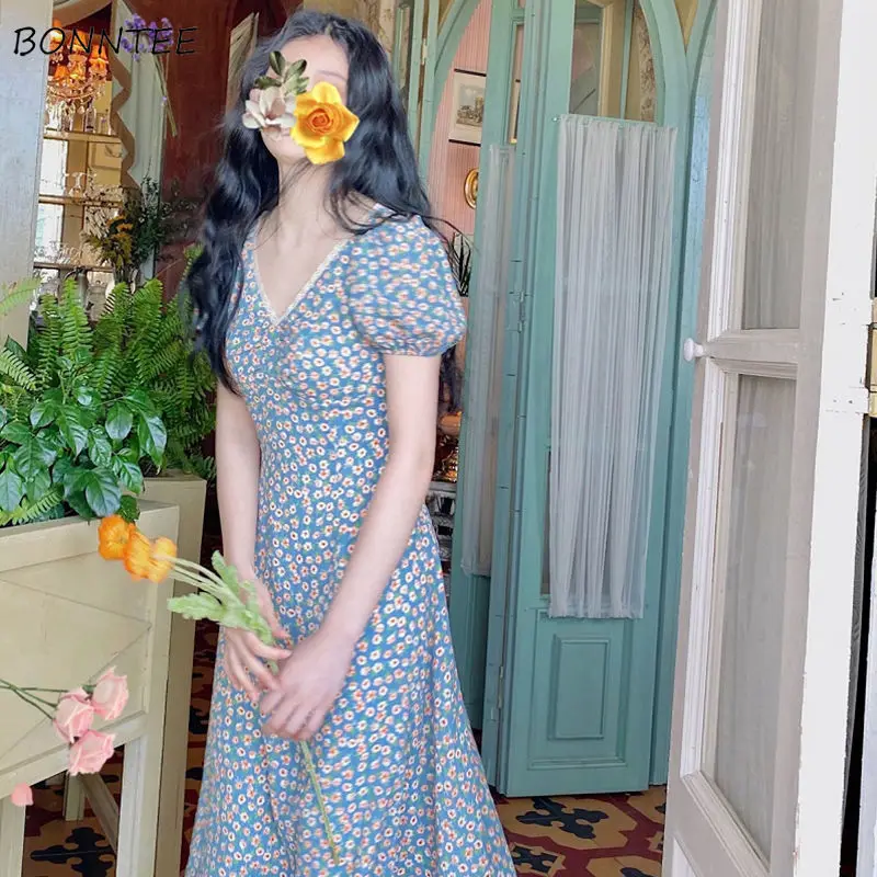 

Dress Women Prairie Chic Floral Summer New Trendy Mid-Calf Womens Dresses Holiday Sweet Elegant Lace Design Lady Vestidos