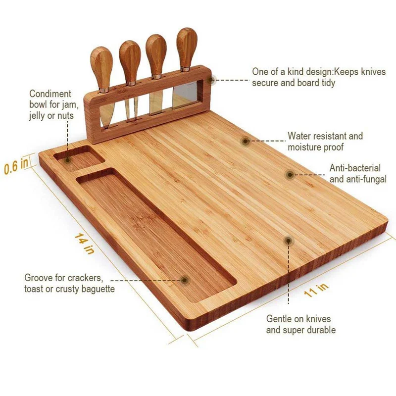 

4PCS Knife/set Bamboo Cheese Board Cutlery Knif Set With Slide Out Drawer Cooking Tools Cheese Knife Cheese Slicer