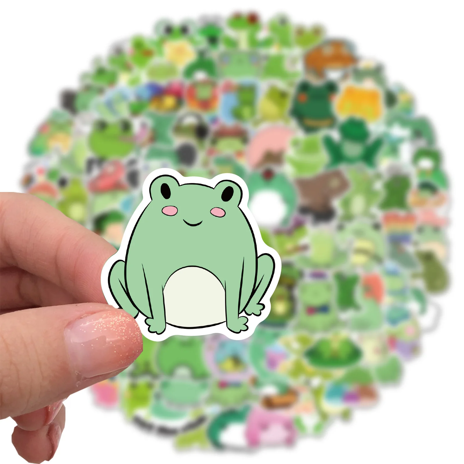 

100pcs Cute Cartoon Frog Sticker Pack Graffiti Mobile Phone Case Laptop Luggage Car Decoration Waterproof Stickers Stationery