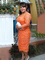 orange lace plus size mother of the bride dresses long sleeve tea length column modest design wedding guest formal party gown